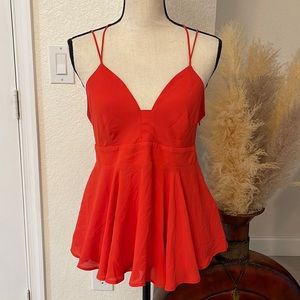 🧡 Express orange strappy top with open back deep v-neck, medium